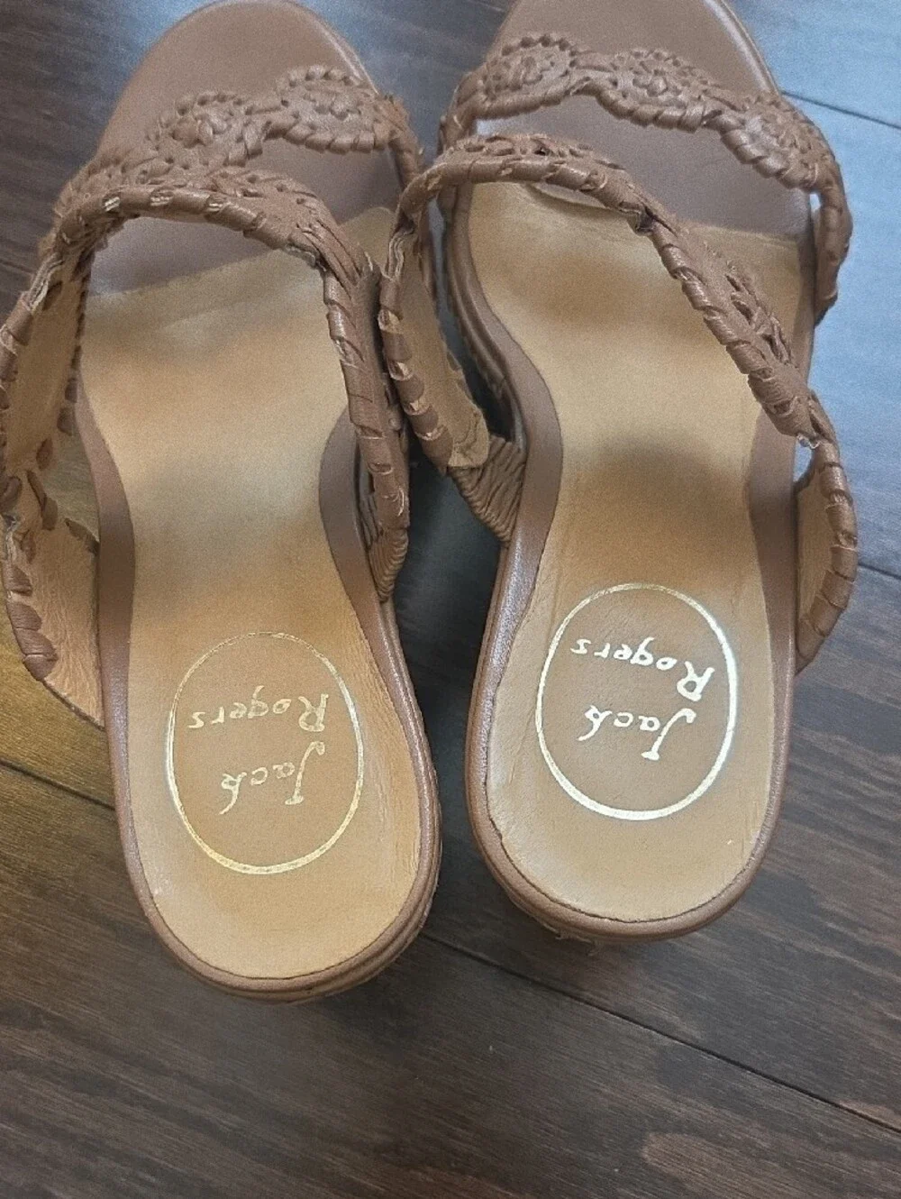 Jack Rogers Tan Leather Cutout Wedge Sandals